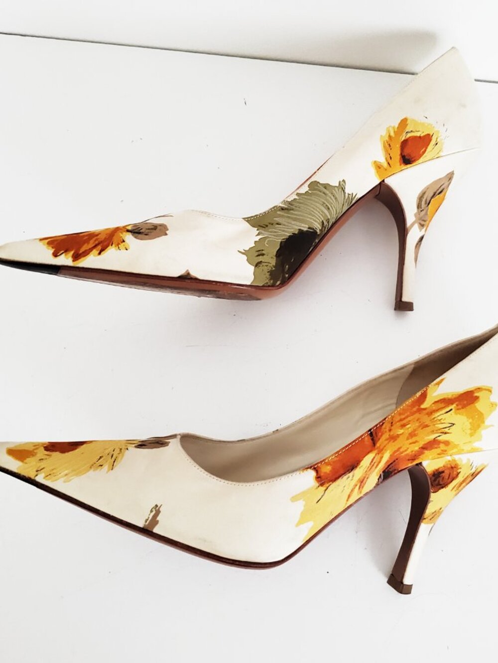 Prada Floral Pointed Toe Stiletto Heel Vintage Orange Green 38.5 - Picture 7 of 12